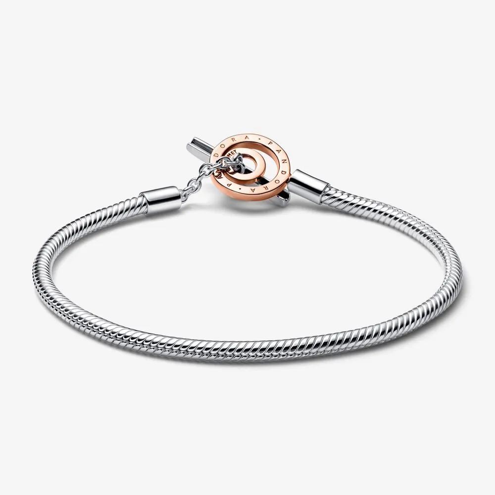 Pandora Moments Two-tone Logo T-Bar Snake Chain Bracelet - 582309C00