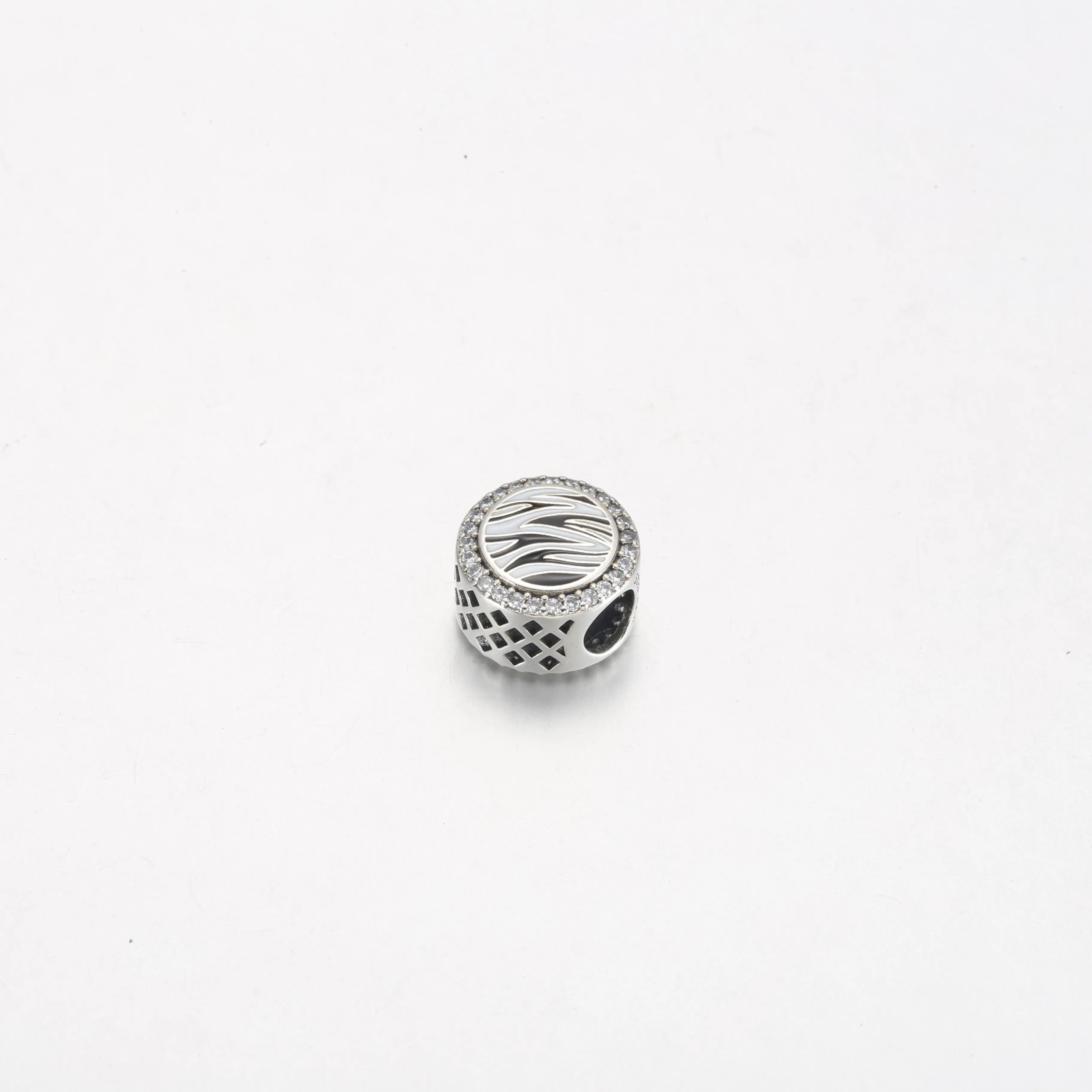 Pandora Zebra print sterling silver charm with clear cubic zirconia, white and black enamel - 792016CZ_E025