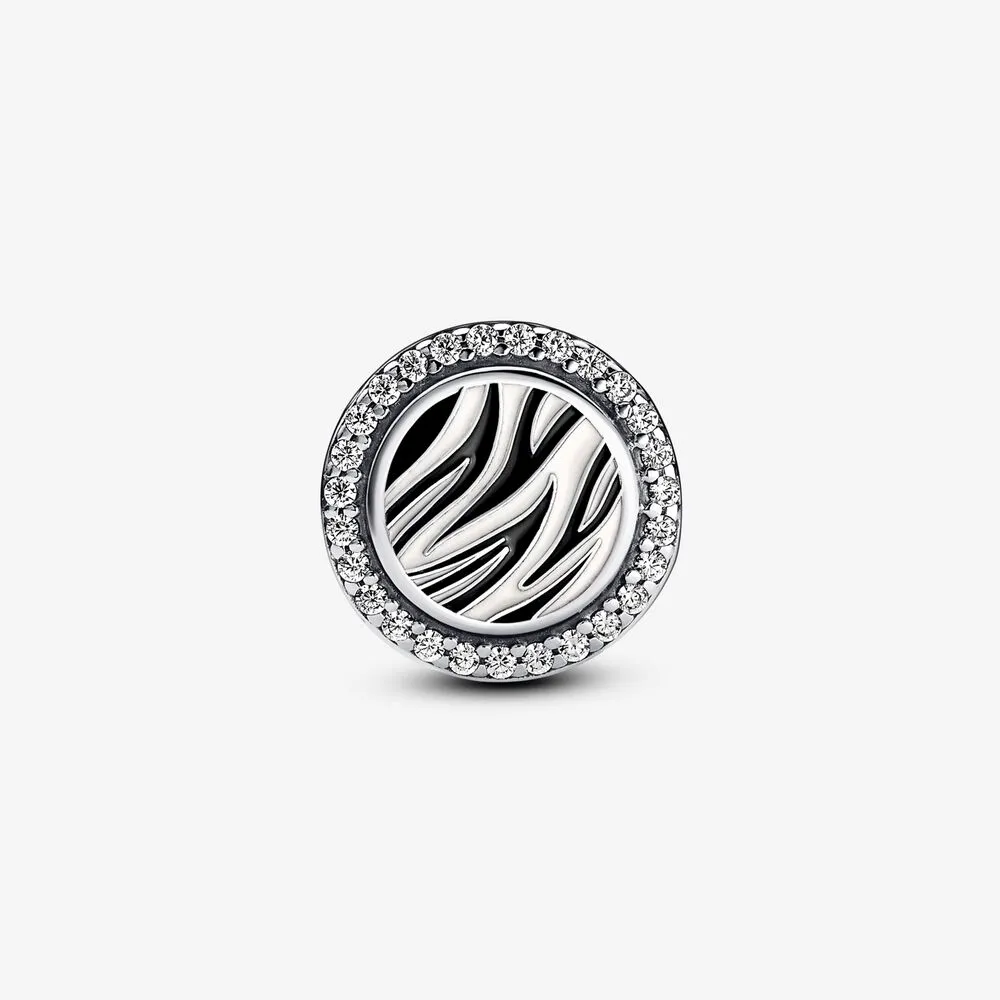 Pandora Zebra print sterling silver charm with clear cubic zirconia, white and black enamel - 792016CZ_E025