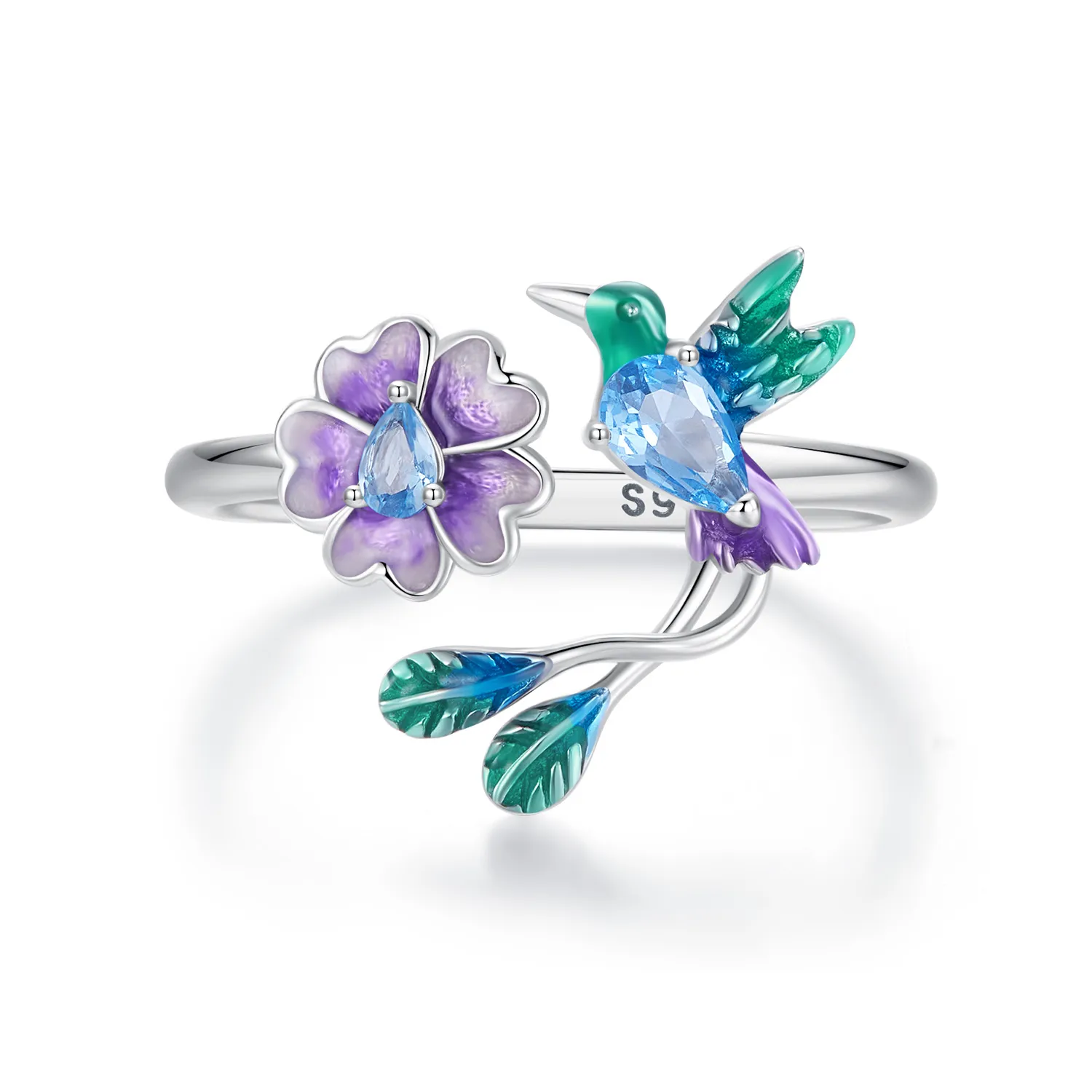 pandora style flower and bird open ring bsr536 e