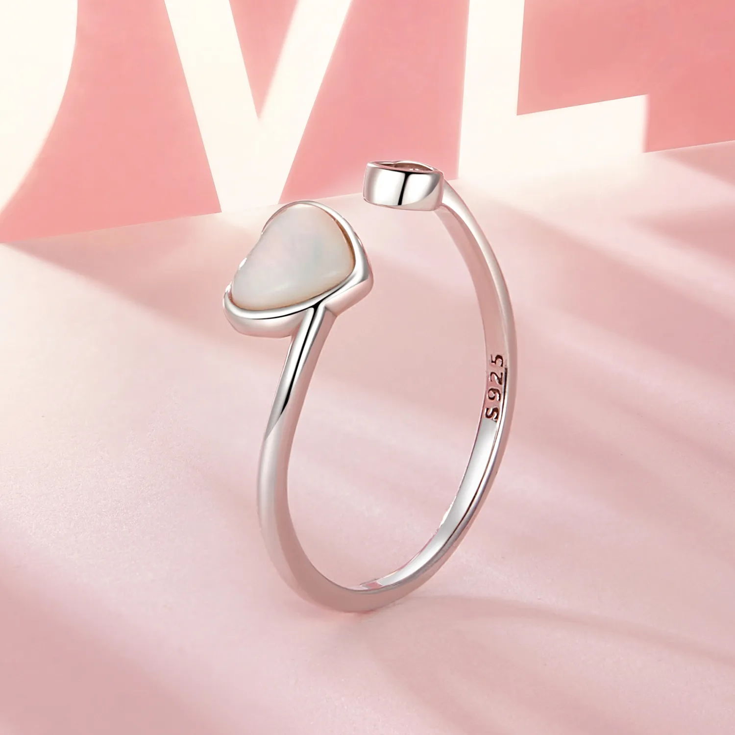 PANDORA Style Heart-Beating White Shell Open Ring - BSR520-E