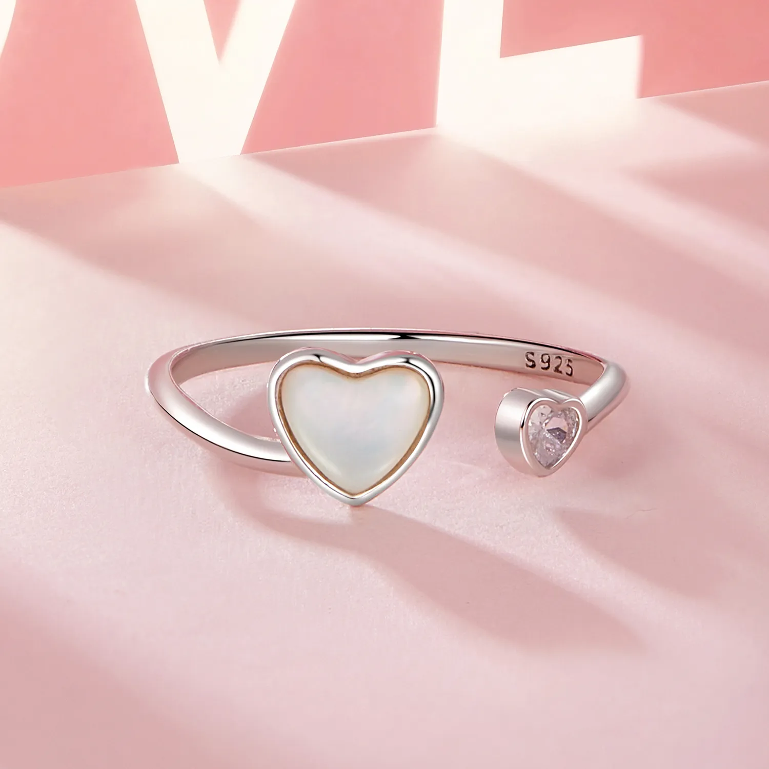 PANDORA Style Heart-Beating White Shell Open Ring - BSR520-E