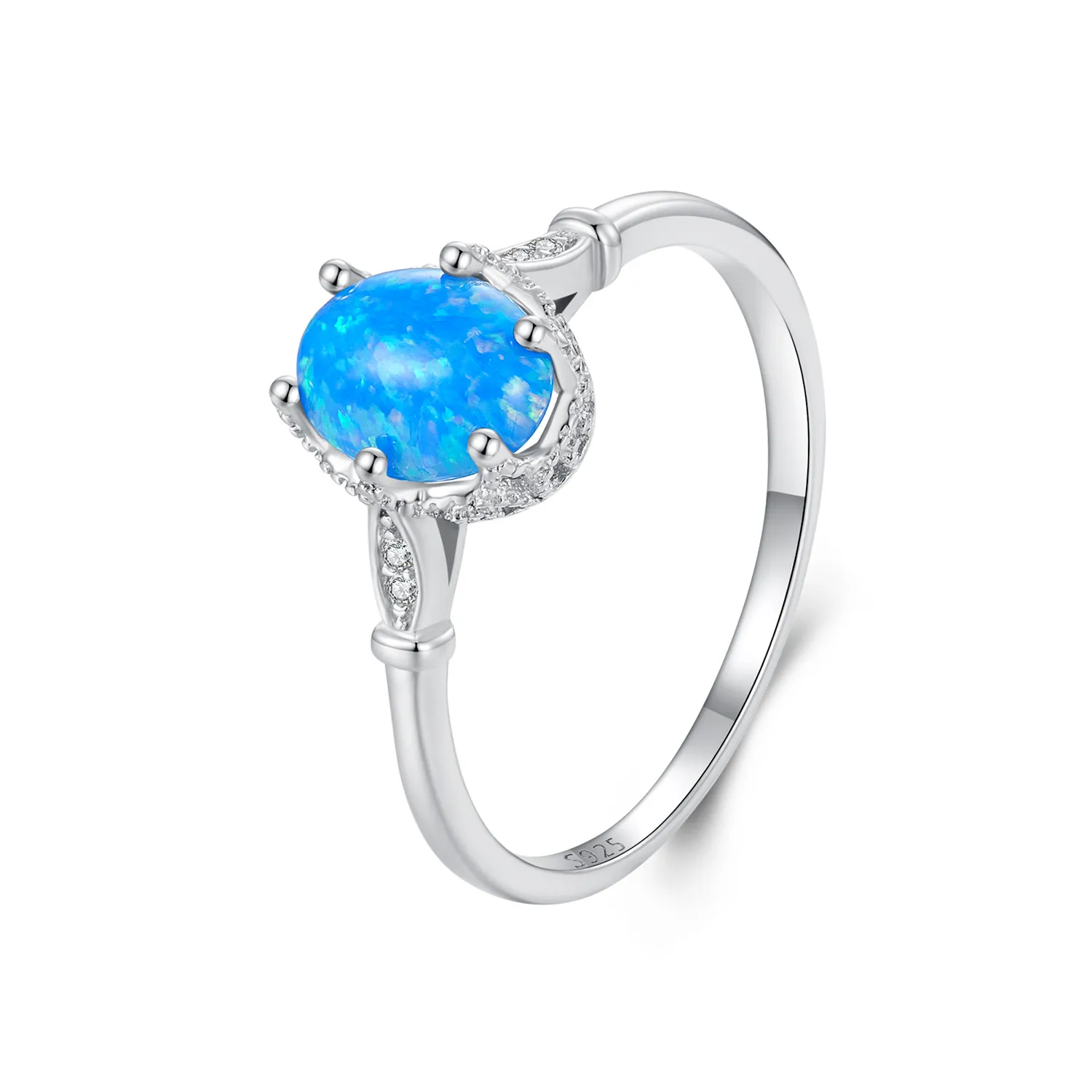 pandora style crown blue opal ring bsr564