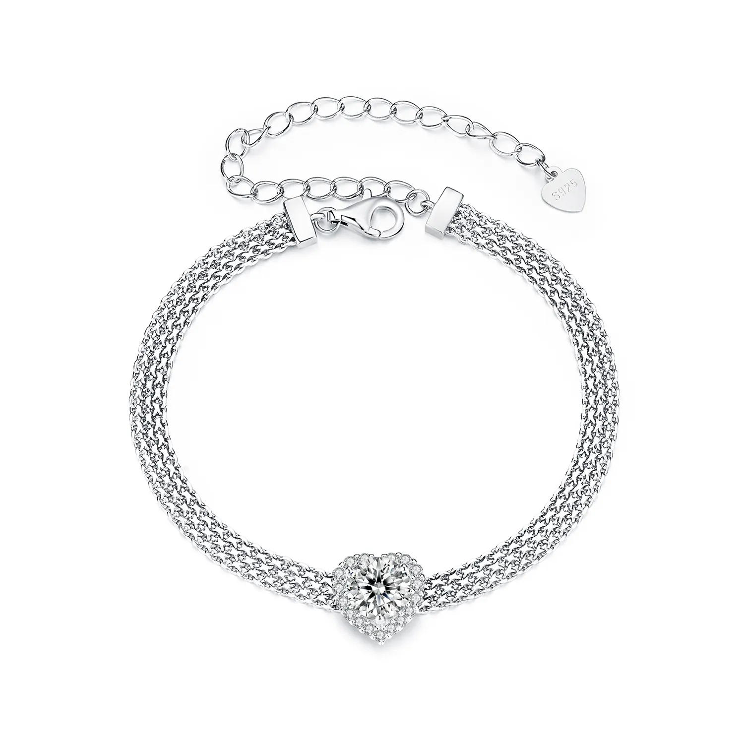 pandora style heart moissanite flettet armbånd med ett sertifikat msb019