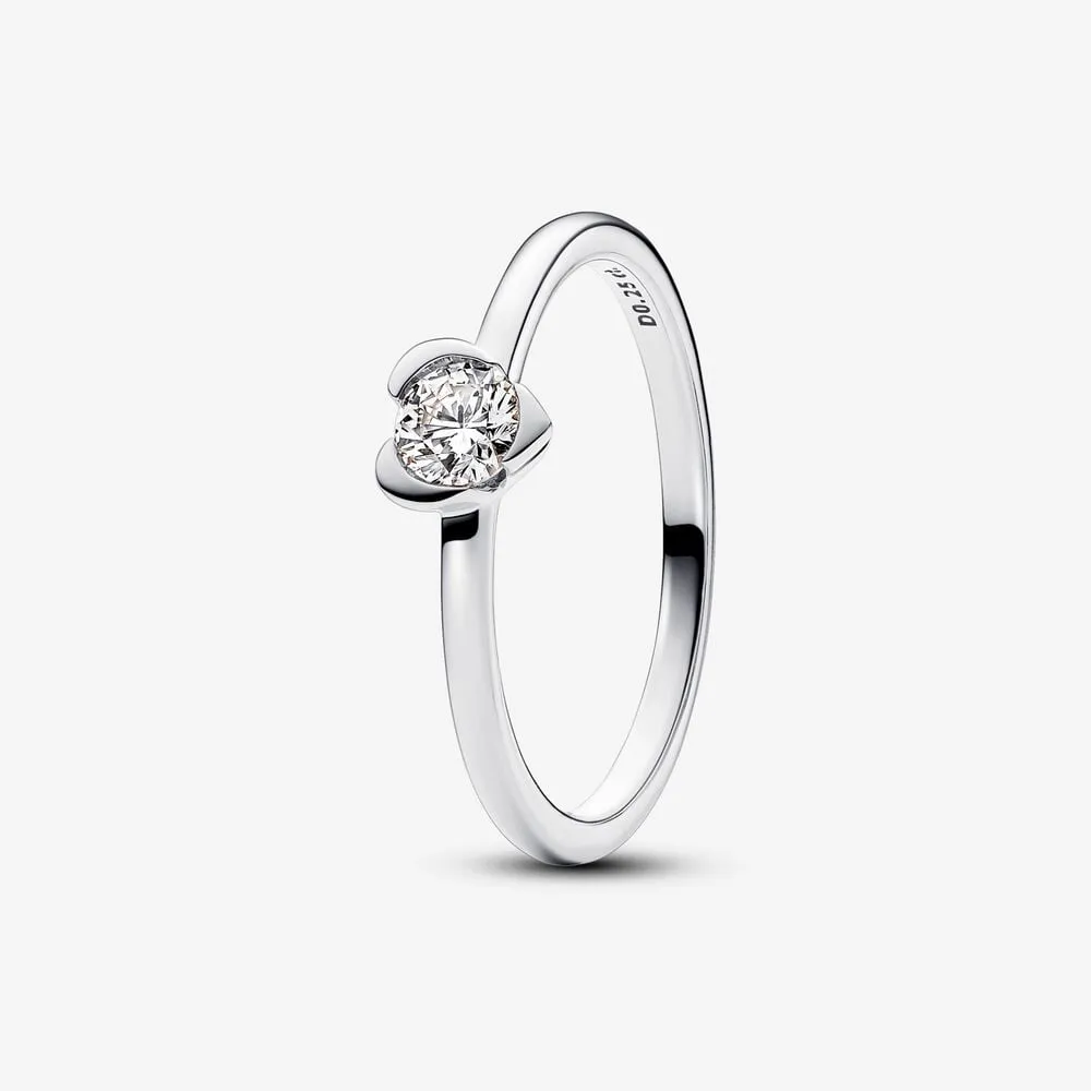 Pandora Heart sterling silver ring with 0.25 ct TW G-J VS+ round brilliant excellent cut lab-grown diamond - 193115C01