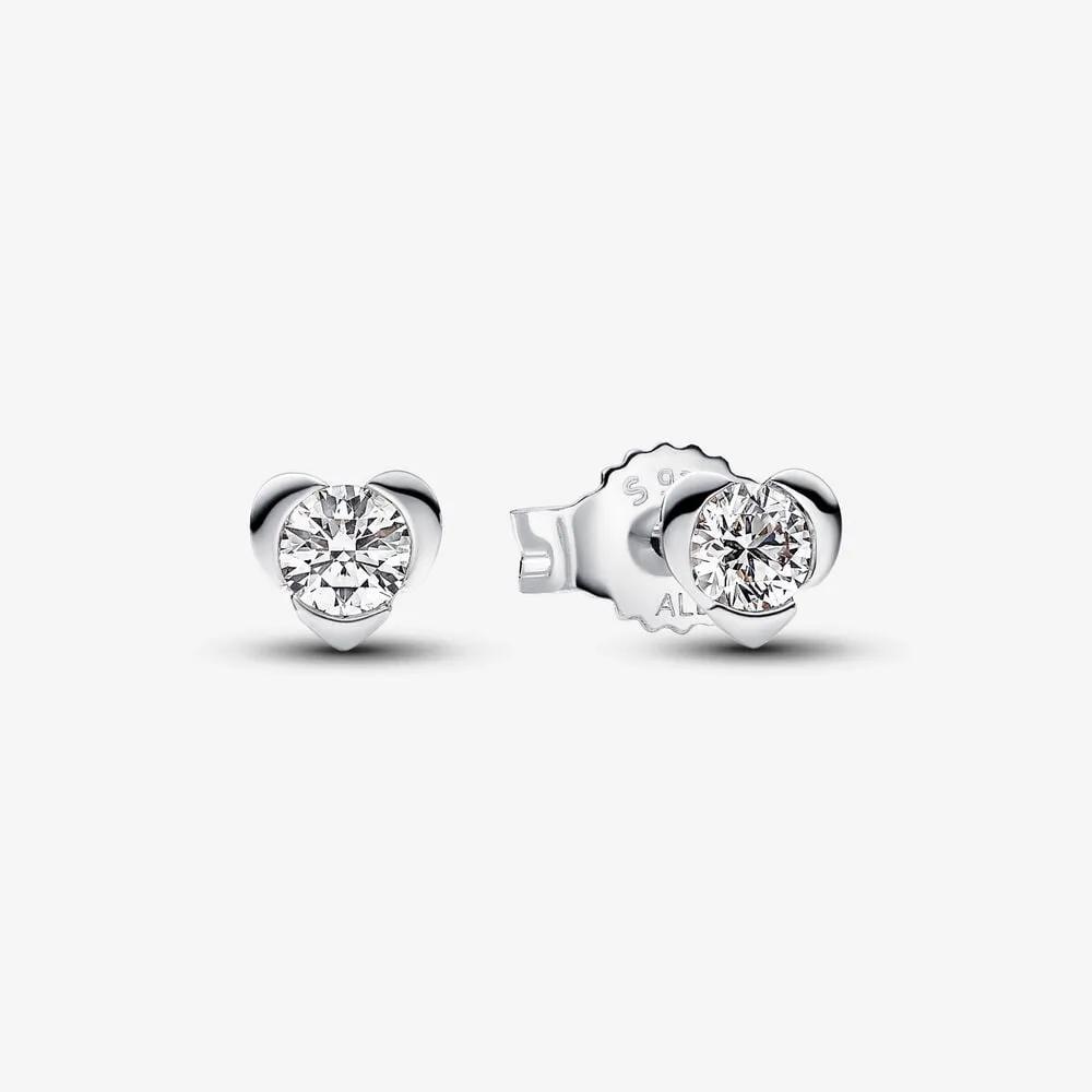 Pandora Heart sterling silver stud earrings with 0.30 ct TW G-J VS+ round brilliant excellent cut lab-grown diamond - 293111C01