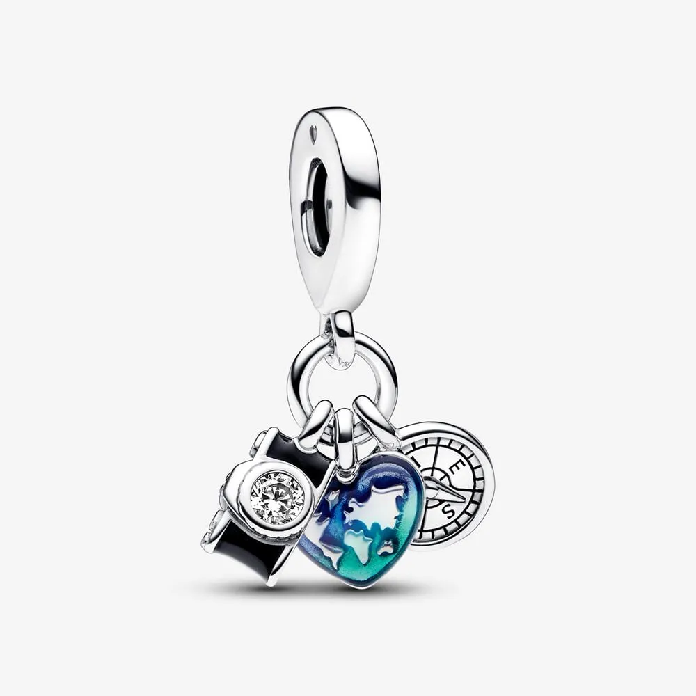 Pandora Camera, Heart & Compass Triple Dangle Charm - 792703C01