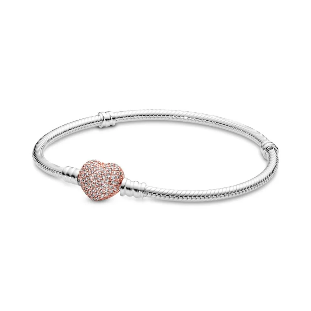 Pandora Moments Pavé Heart Clasp Snake Chain Bracelet - 586292CZ