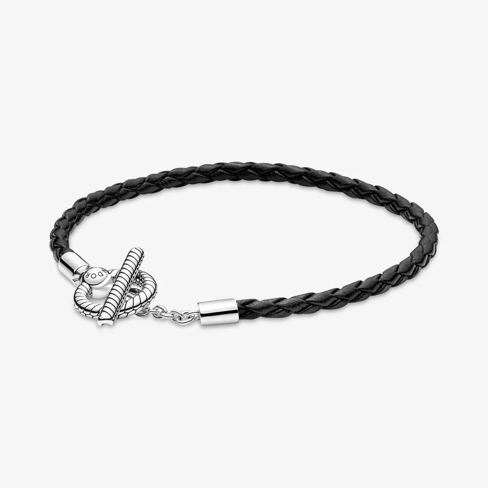 Pandora Moments T-bar Armbånd i flettet skinn - 591675C01