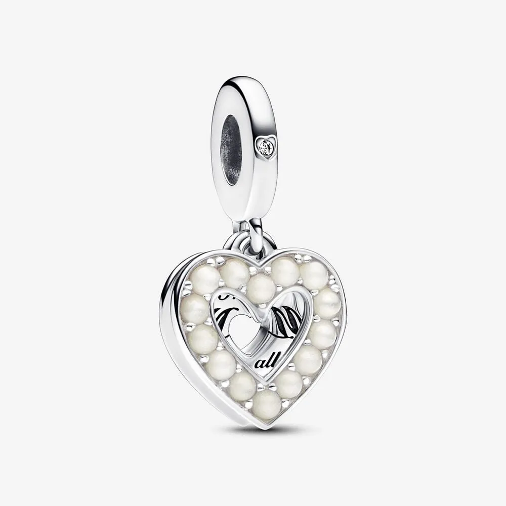 Pandora Pearlescent White Heart Double Dangle Charm - 792649C01