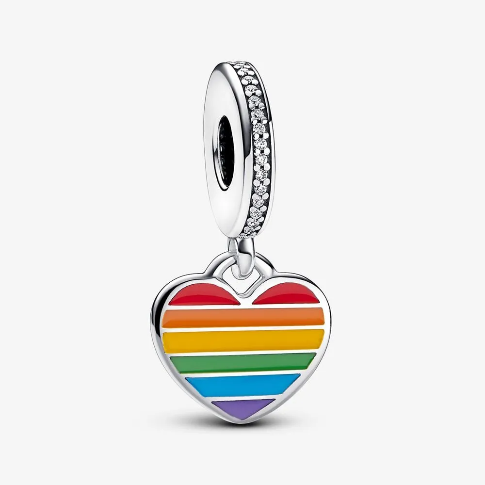 Pandora Pride regnbuehjerte sterlingsølv dingler med klar cubic zirconia, rød, oransje, gul, grønn, blå, lilla emalje - 792017CZ_E029