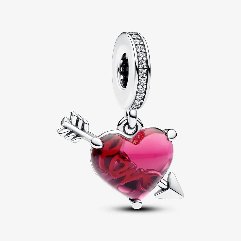 pandora rødt hjerte og pil muranoglass hengende charm 793085c01