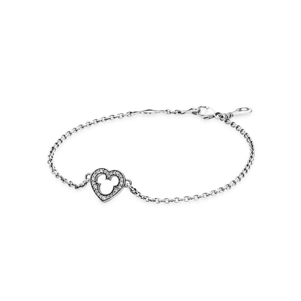 Disney heart silver bracelet with cubic zirconia and cut-out Mickey silhouette - 590512CZ