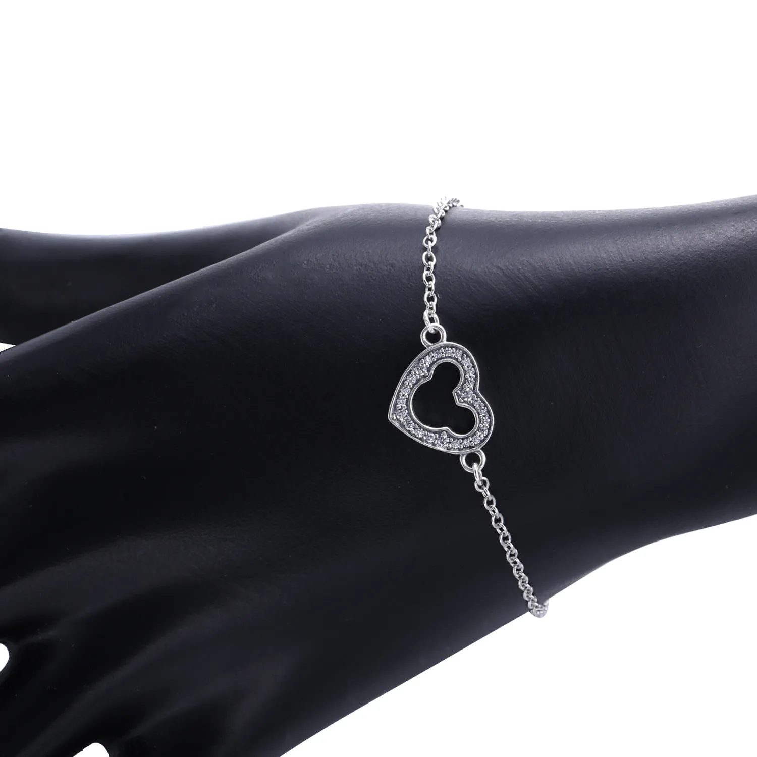 Disney heart silver bracelet with cubic zirconia and cut-out Mickey silhouette - 590512CZ