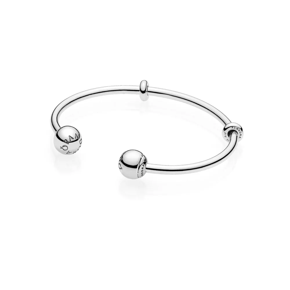 Moments Silver Open Bangle, PANDORA Logo Caps - 596477