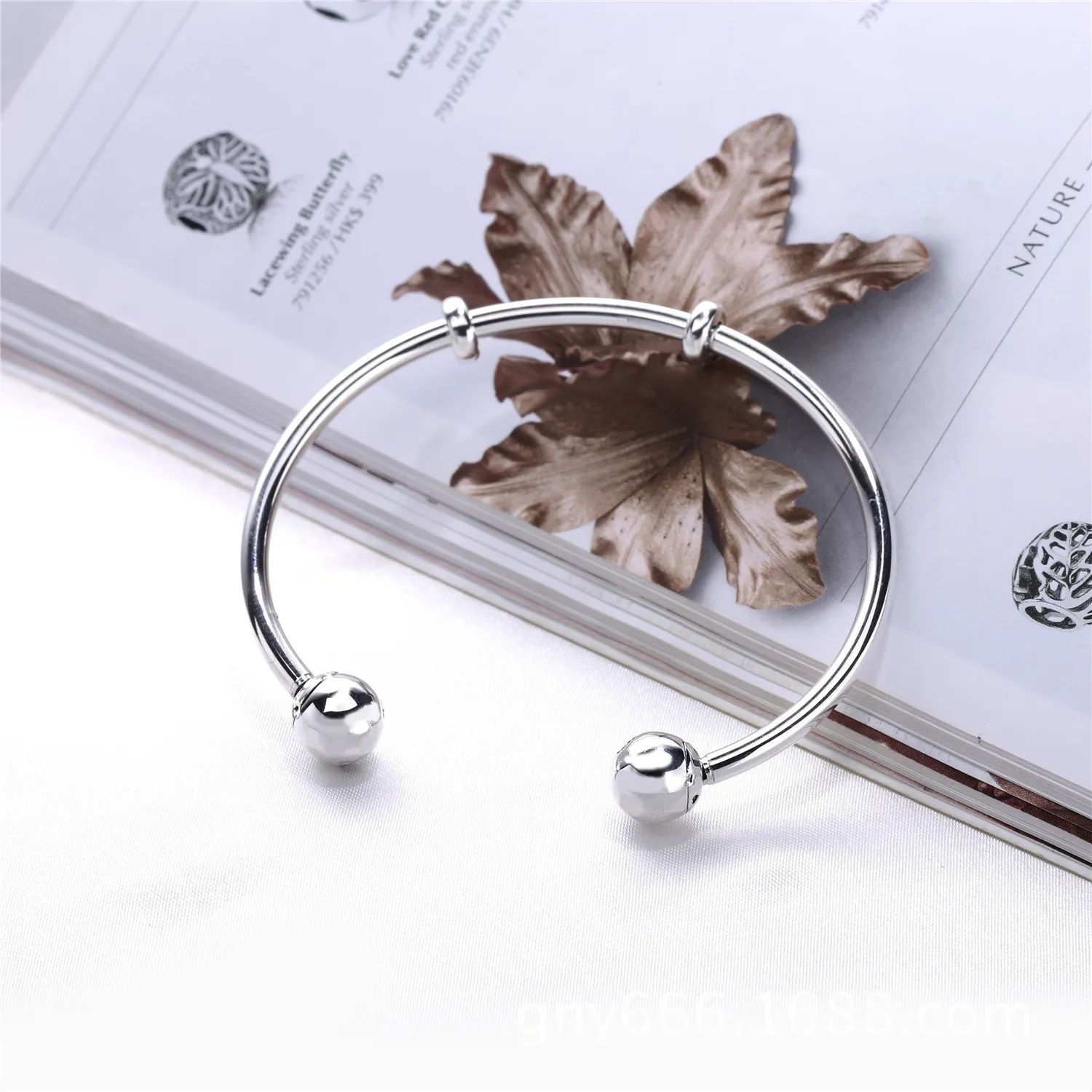 Moments Silver Open Bangle, PANDORA Logo Caps - 596477