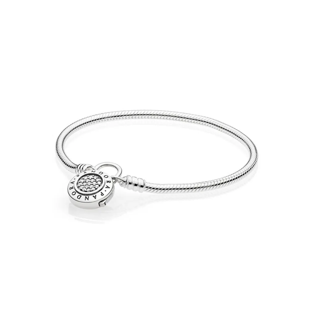 Moments Smooth Silver Bracelet, PANDORA Signature Padlock - 597092CZ