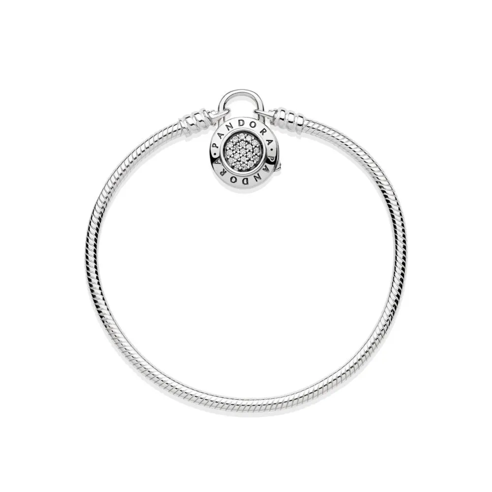 Moments Smooth Silver Bracelet, PANDORA Signature Padlock - 597092CZ