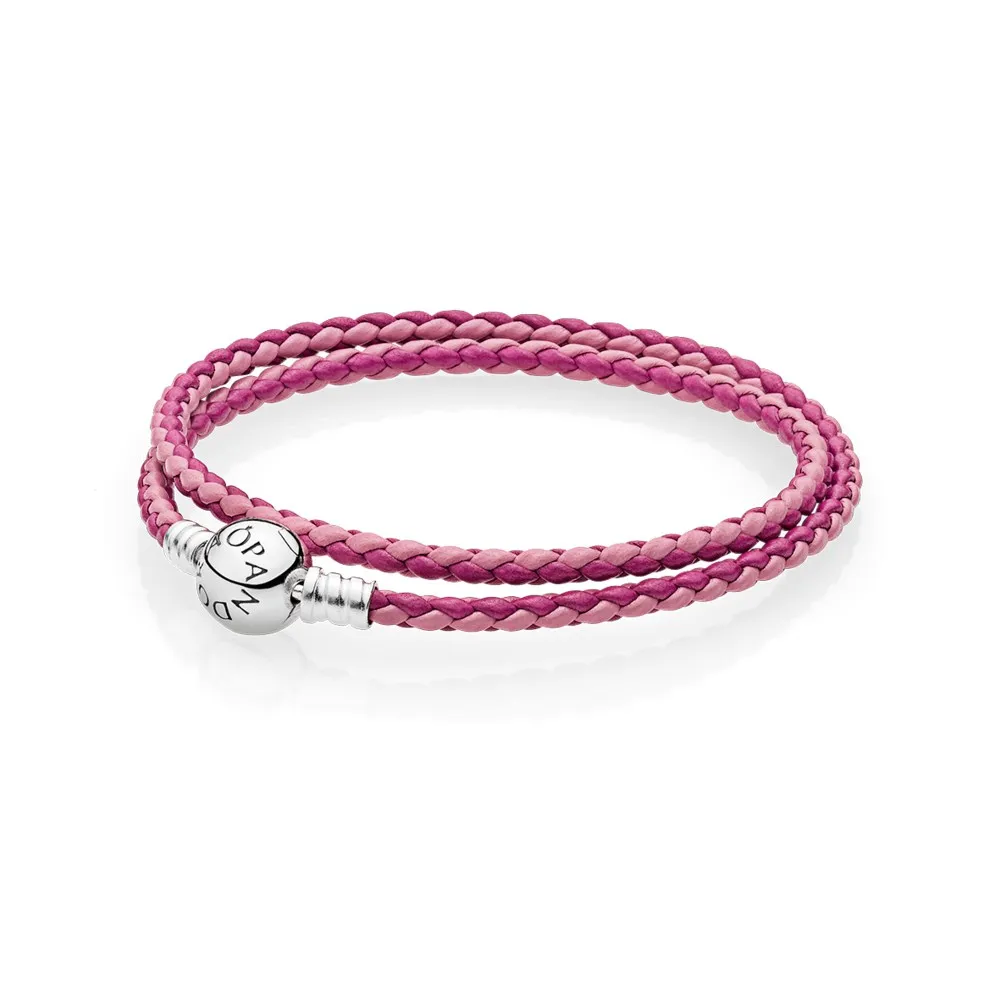 PANDORA Mixed Pink Woven Double-Leather Charm Bracelet - 590747CPMX-D