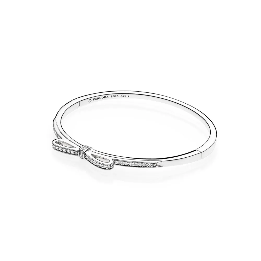 Pandora Bow silver bangle with clear cubic zirconia - 590536CZ