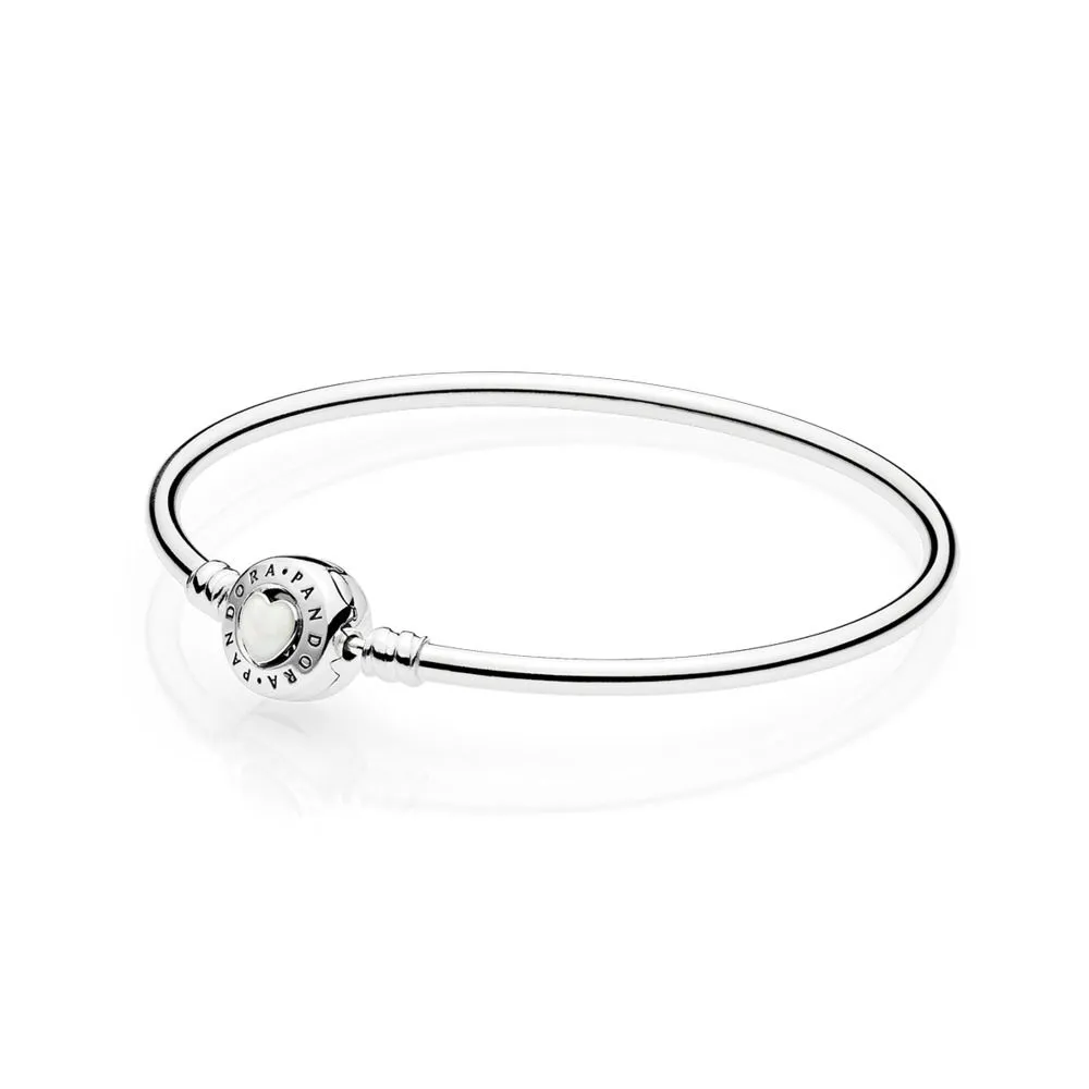 PANDORA logo heart silver bangle with silver enamel - 590746EN23