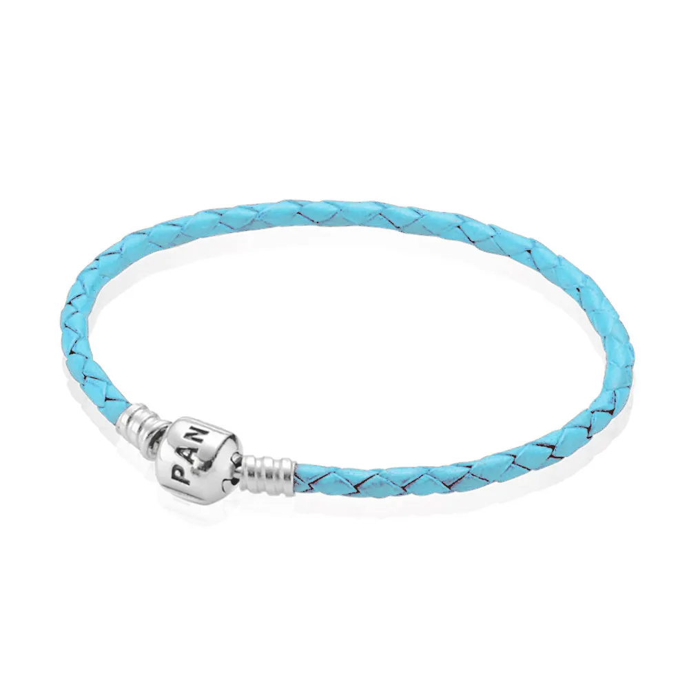 PANDORA Light Blue Single Leather Silver Clasp Bracelet - 590705CRD-BC