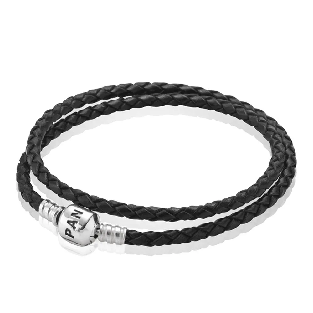 PANDORA Moments Double Woven Leather Bracelet - Black