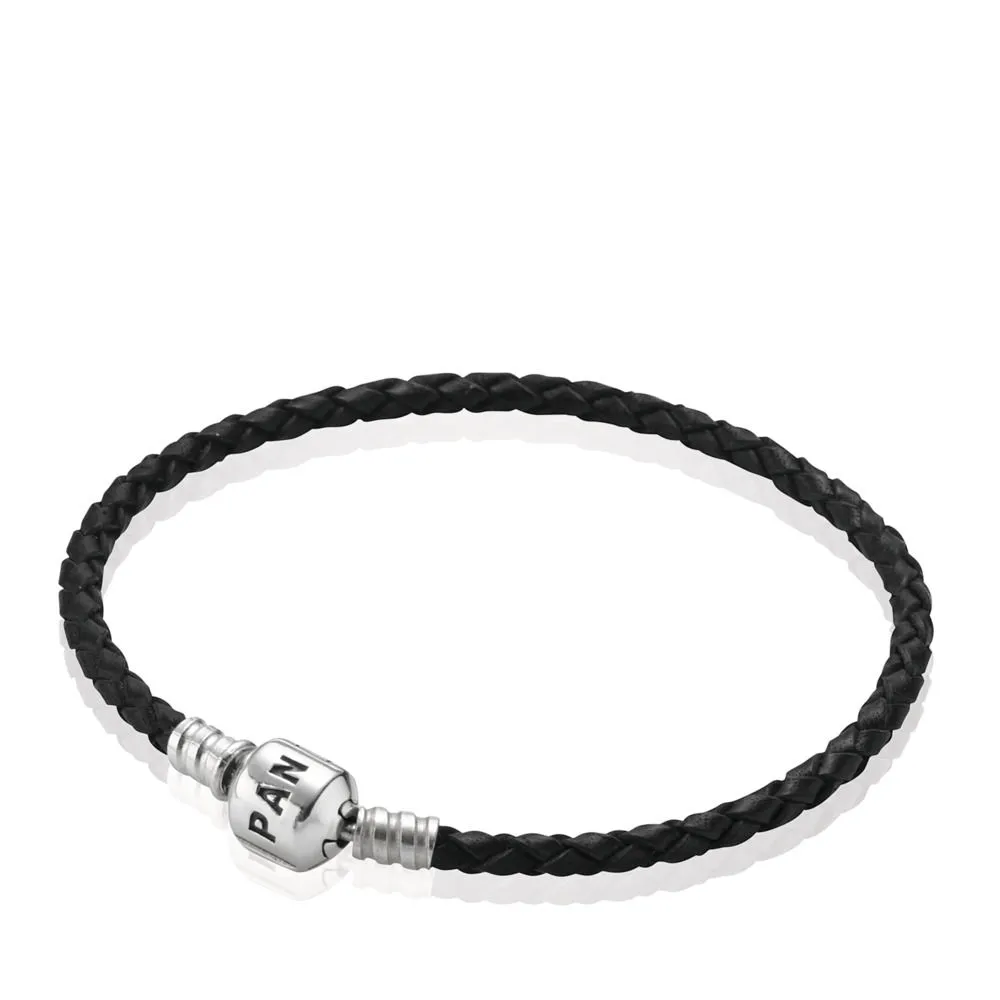 PANDORA Moments Single Woven Leather Bracelet - Black