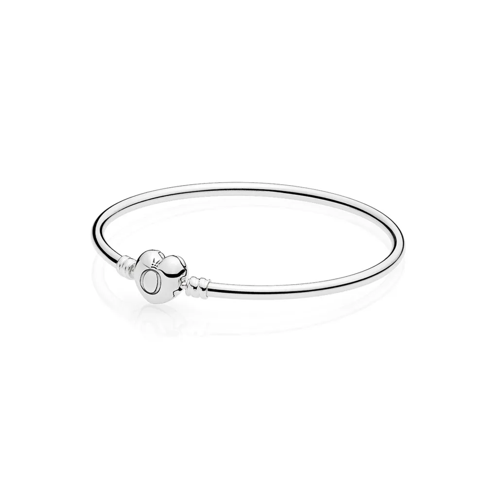 Pandora Moments Silver Bangle, Logo Heart Clasp - 596268