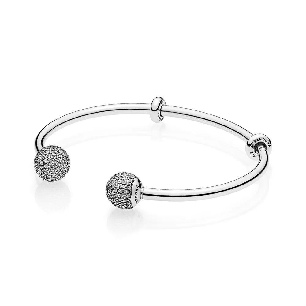 Pandora Moments Silver Open Bangle, Pavé Caps - 596438CZ