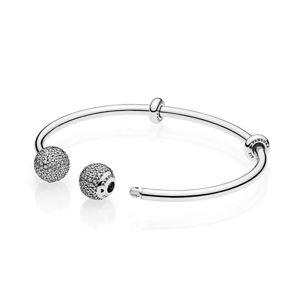 Pandora Moments Silver Open Bangle, Pavé Caps - 596438CZ