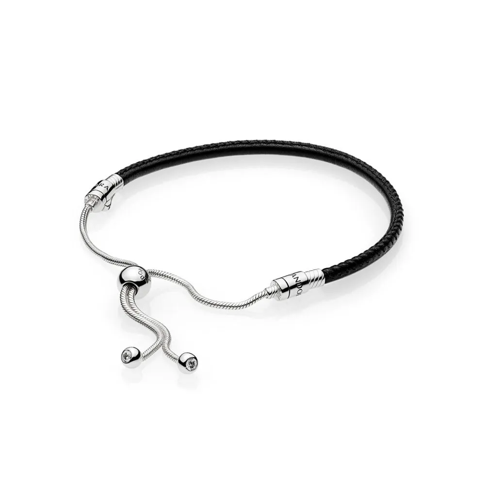 Pandora Moments Sliding Leather Bracelet, Black - 597225CBK