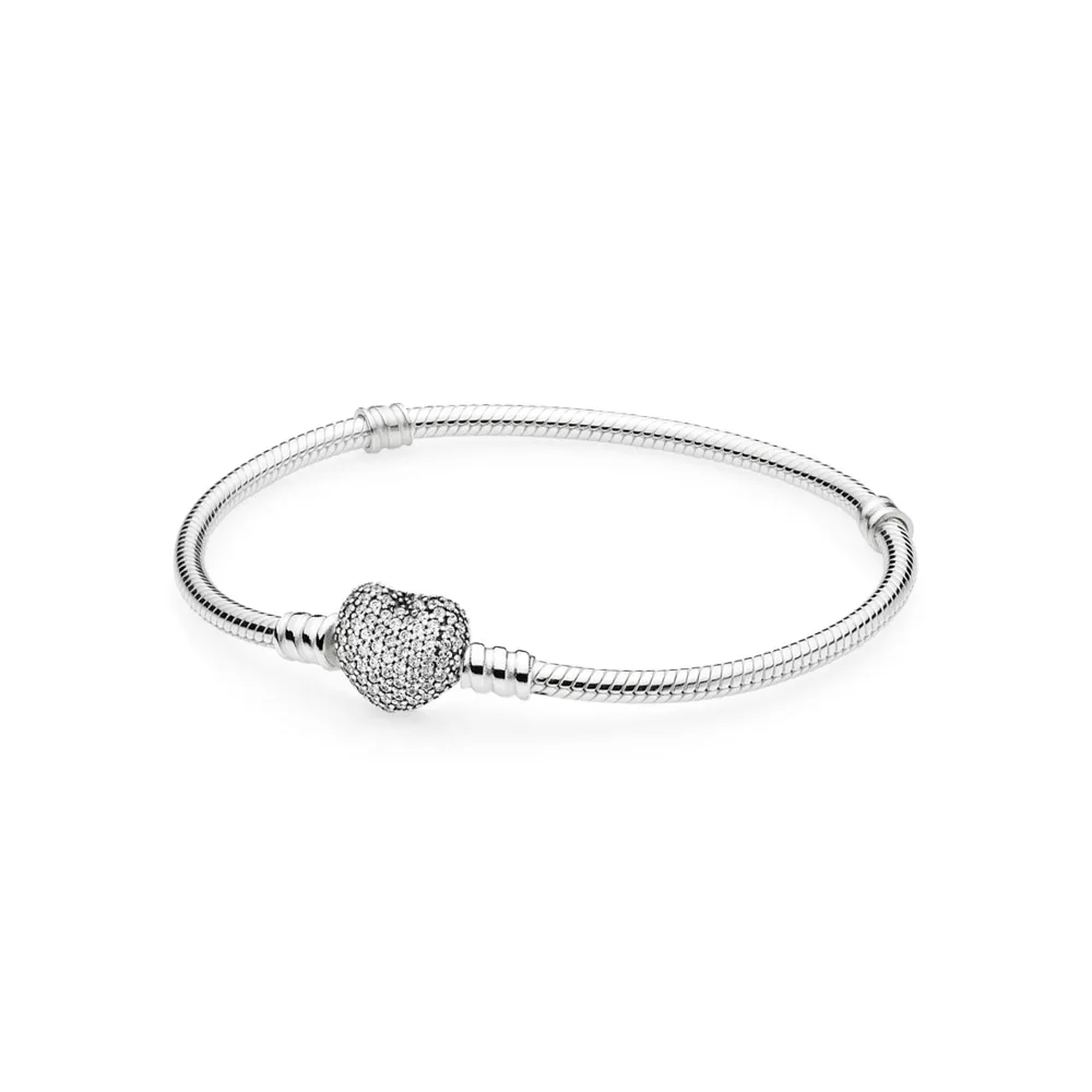 PANDORA Moments Silver Bracelet With Pavé Heart Clasp Cha - 590727cz