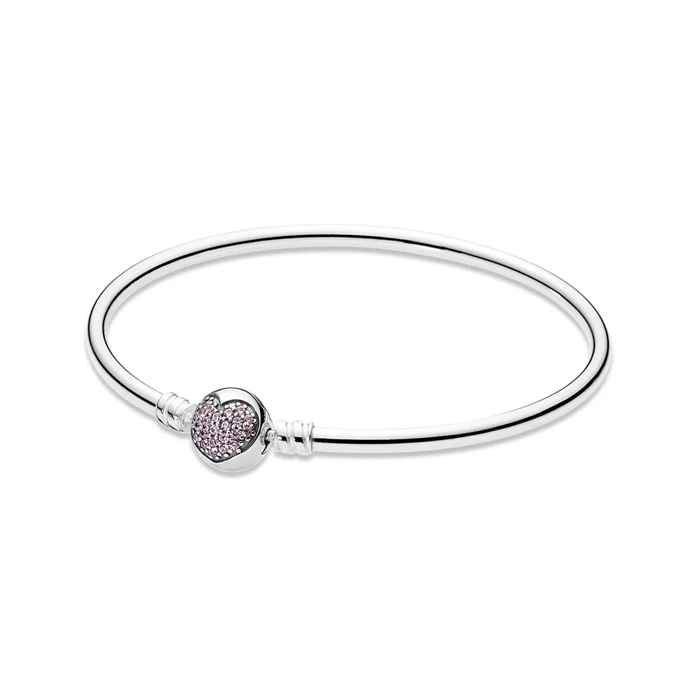 pandora silver bangle bracelet with pink cubic zirconia 590716pcz