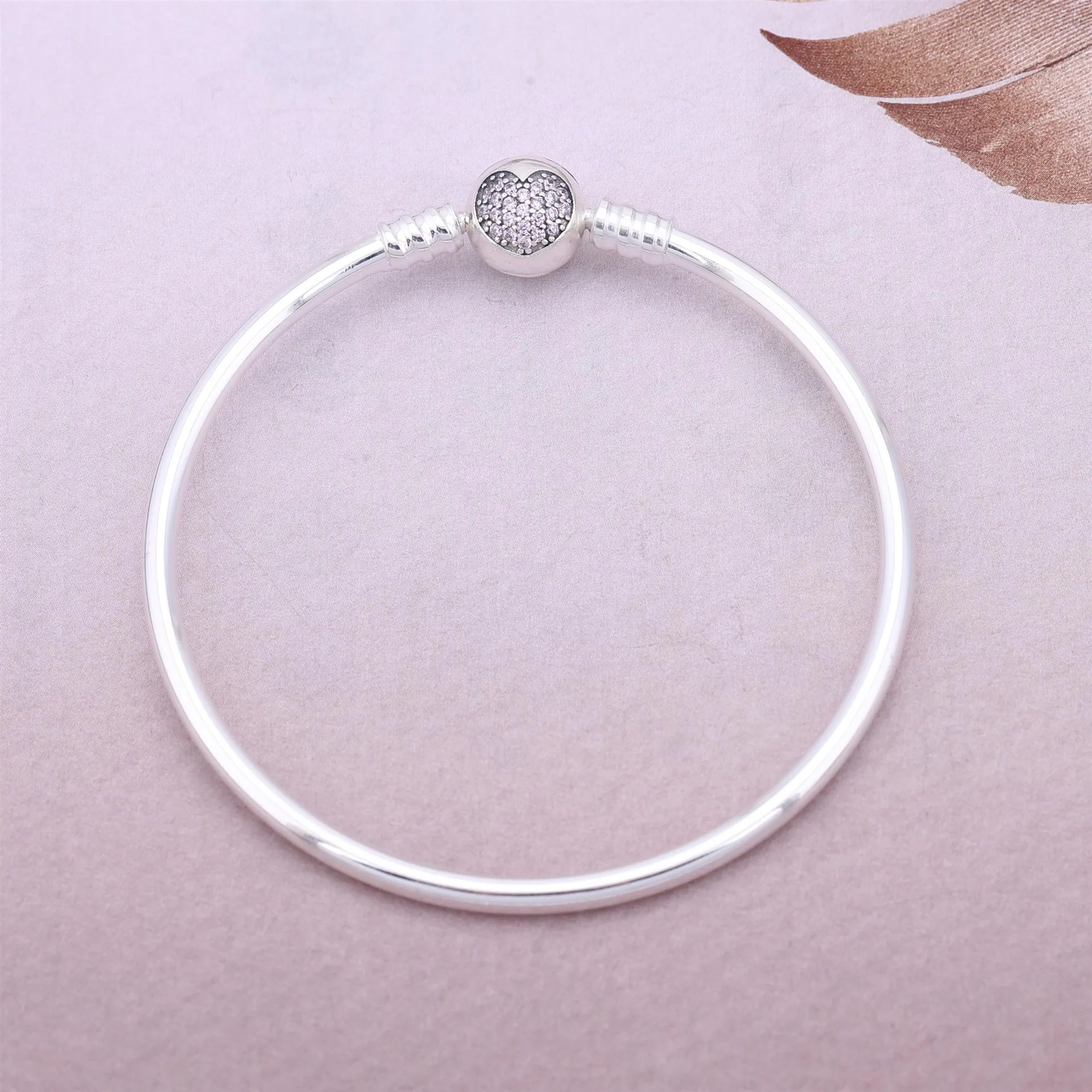 Pandora Silver bangle bracelet with pink cubic zirconia - 590716PCZ