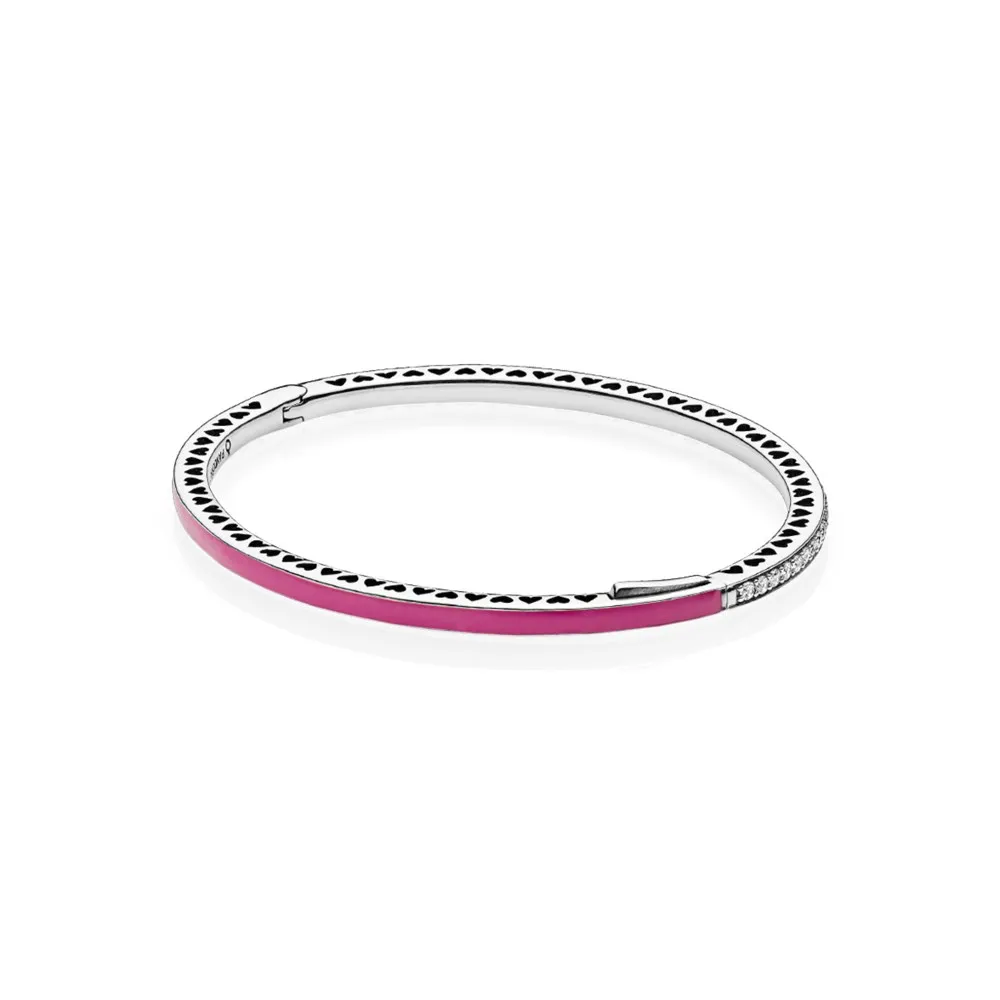 pandora silver bangle with orchid enamel and clear cubic zirconia 590537en69