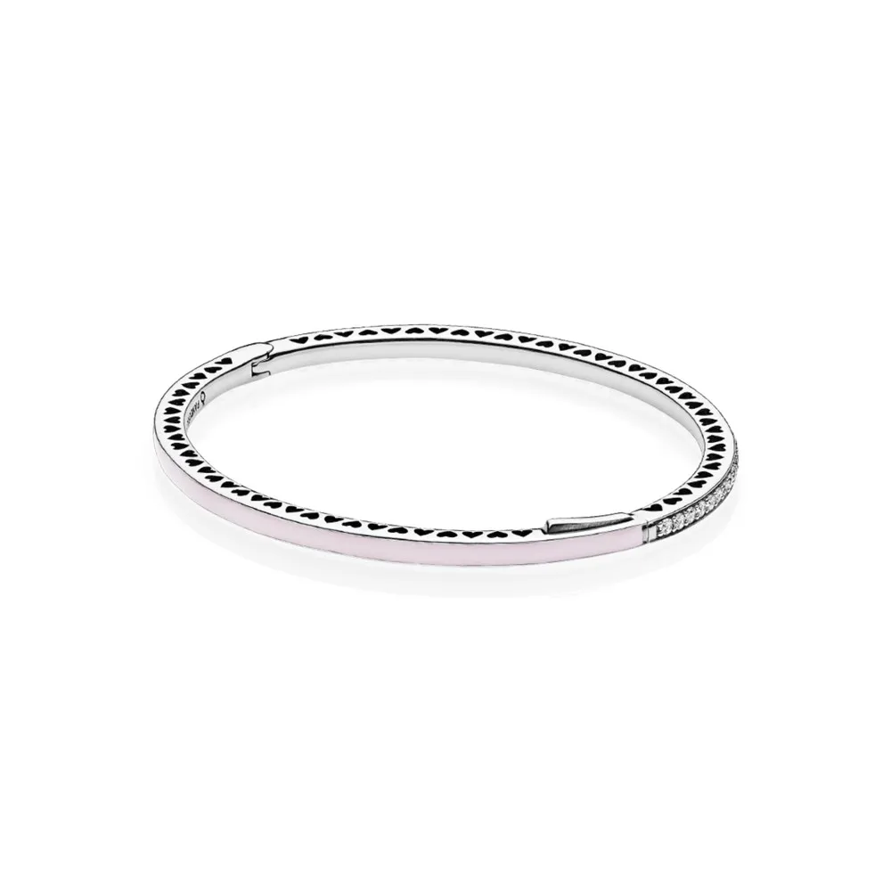 Pandora Silver bangle with pink enamel and clear cubic zirconia - 590537EN68