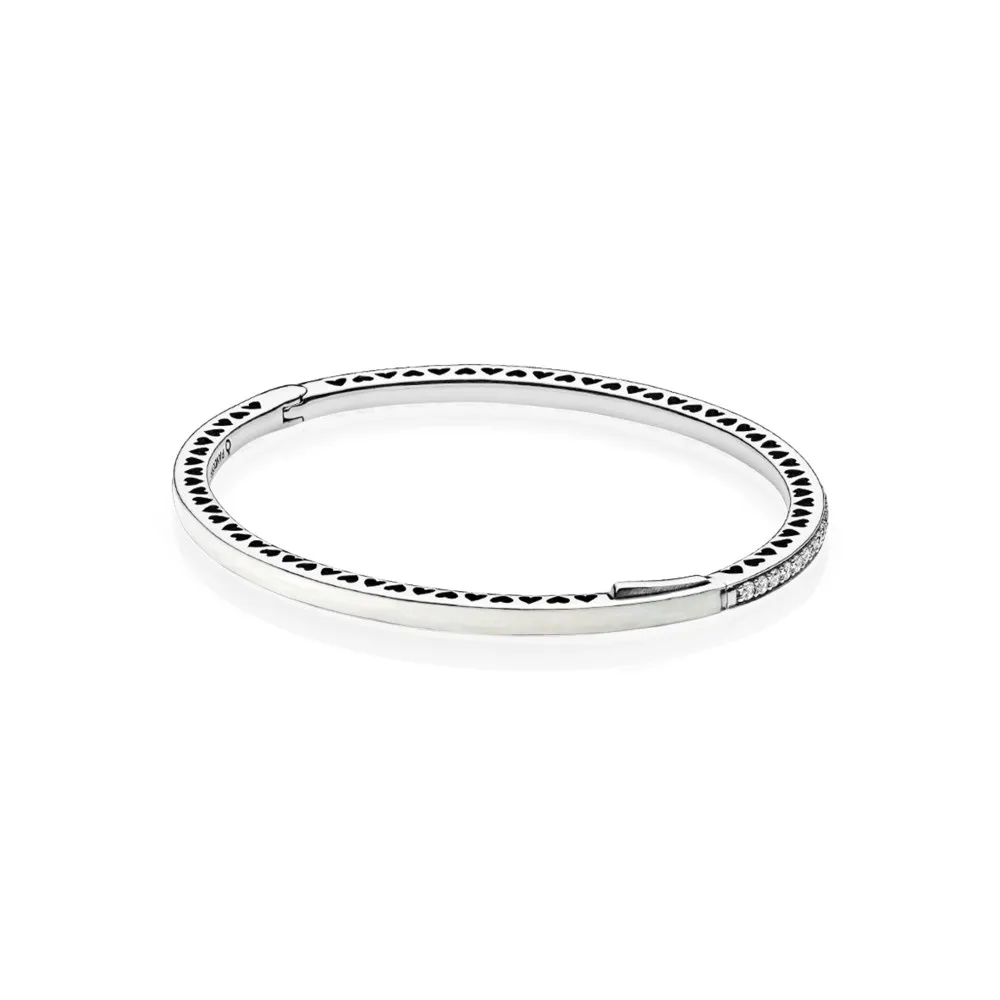 Pandora Silver bangle with silver enamel and clear cubic zirconia - 590537EN23