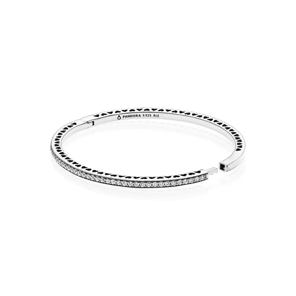 Pandora Silver bangle with silver enamel and clear cubic zirconia - 590537EN23