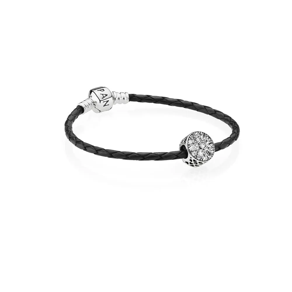 Pandora snowflake black leather bracelet for man - R900163