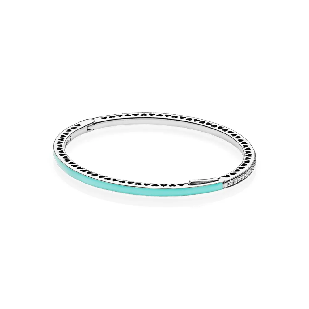 Radiant Hearts of PANDORA Bangle Armbånd, Bright Mint Enamel & Clear CZ - 590537en105