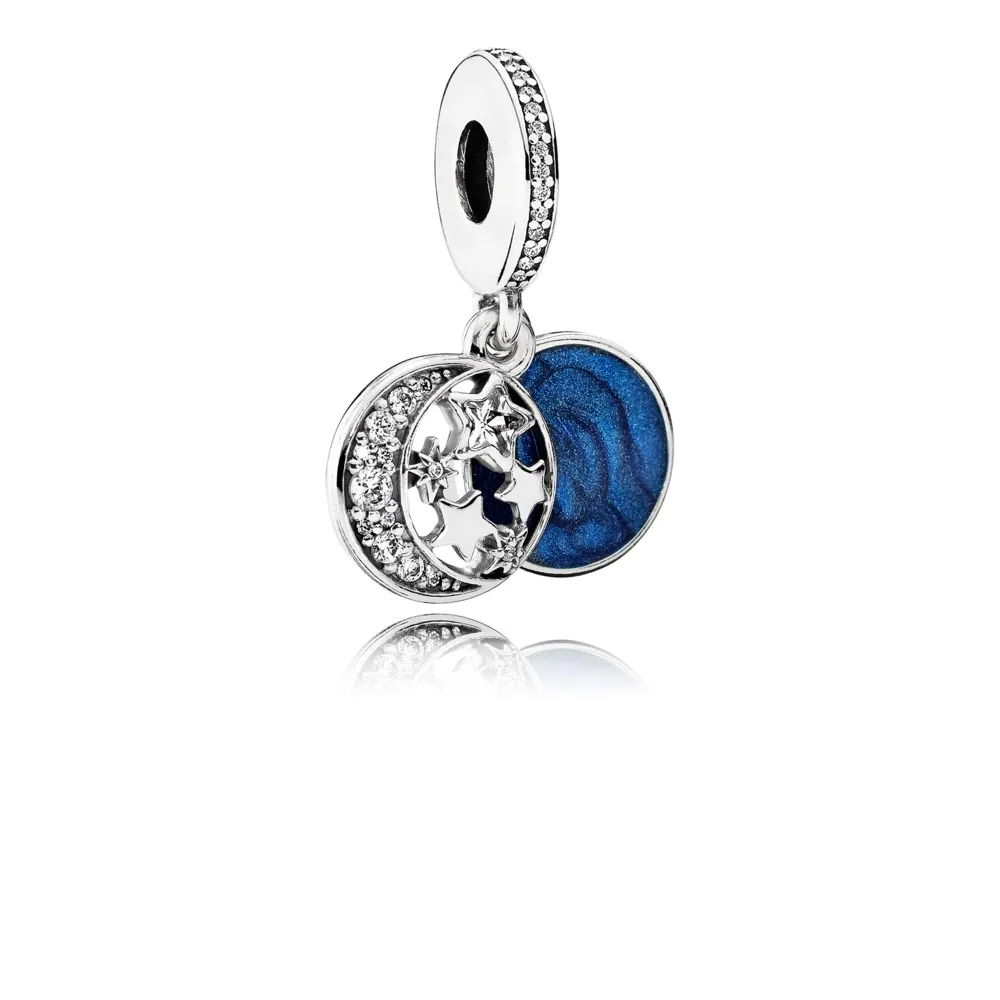 PANDORA Vintage Night Sky Dangle Charm, Shimmering Midnight Blue Enamel Clear CZ - 791993CZ