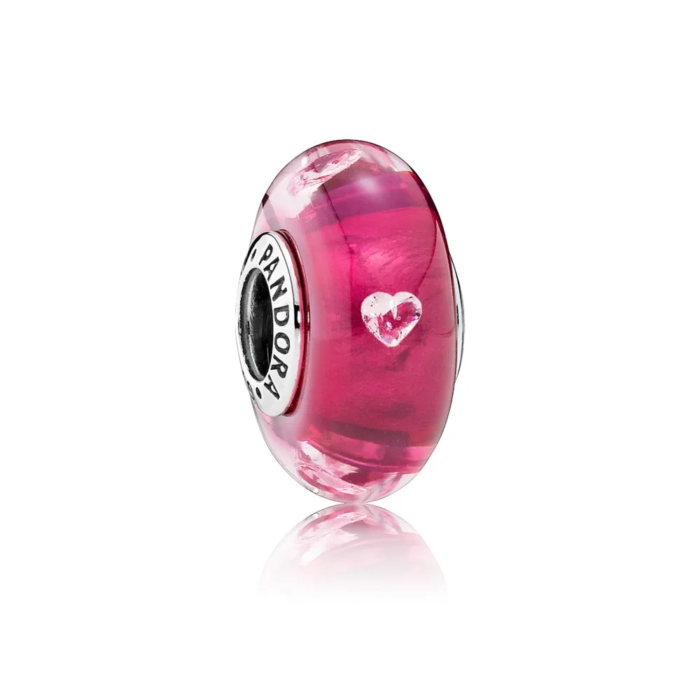 Pandora Abstrakt sølv sjarm med cerise og gjennomsiktig Murano glass og rosa cubic zirconia - 791664PCZ