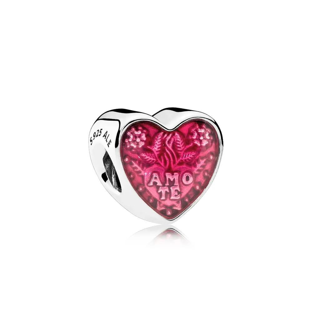 pandora amo te heart silver charm with cerise enamel 792048en117