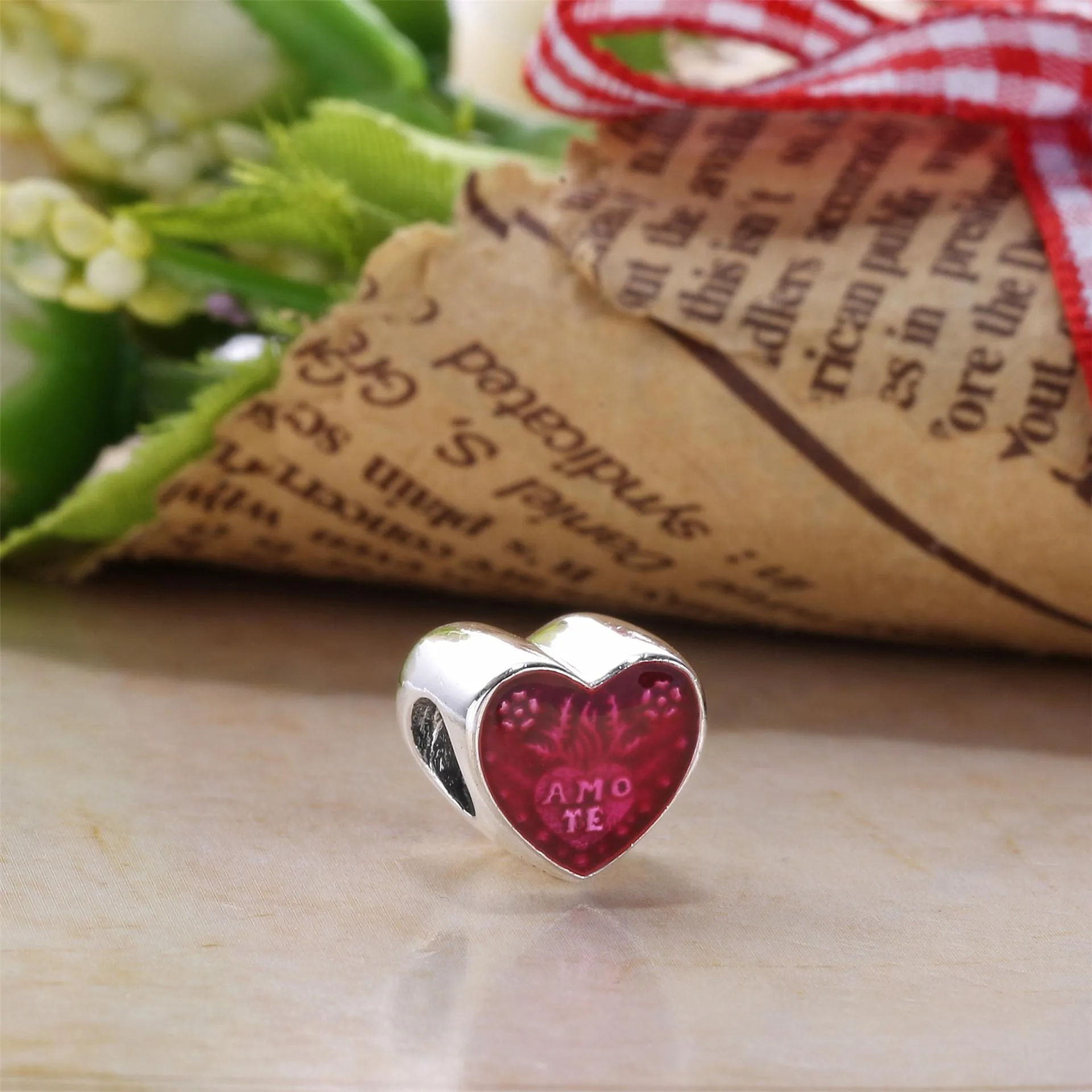 Pandora Amo te heart silver charm with cerise enamel - 792048EN117