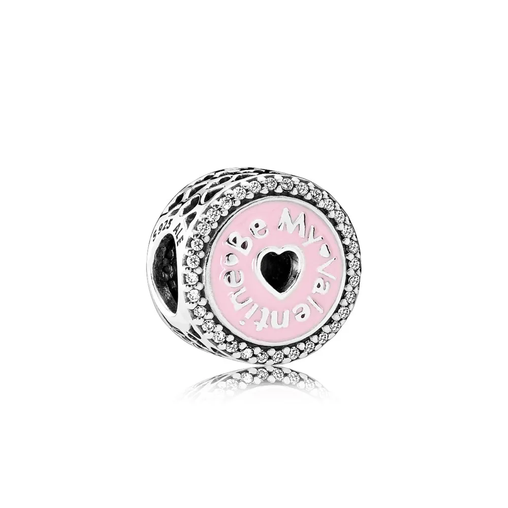 pandora be my valentine silver charm with clear cubic zirconia and pink enamel 792040cz