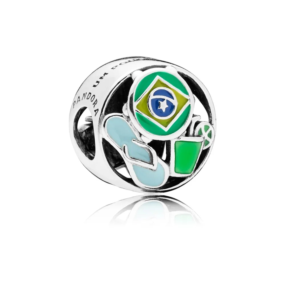 pandora brazil silver charm with green blue and yellow enamel 797219enmx