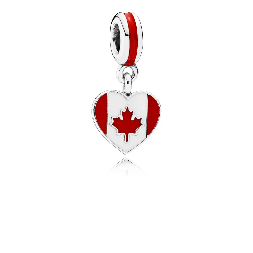 PANDORA Canada Heart Flag Dingle Charm, Rød hvit emalje - 791954ENMX