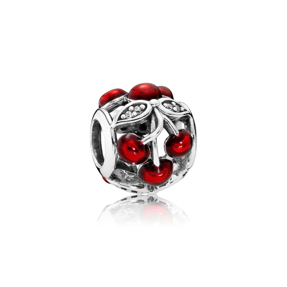 pandora cherry silver charm with clear cubic zirconia and red enamel 791900en73