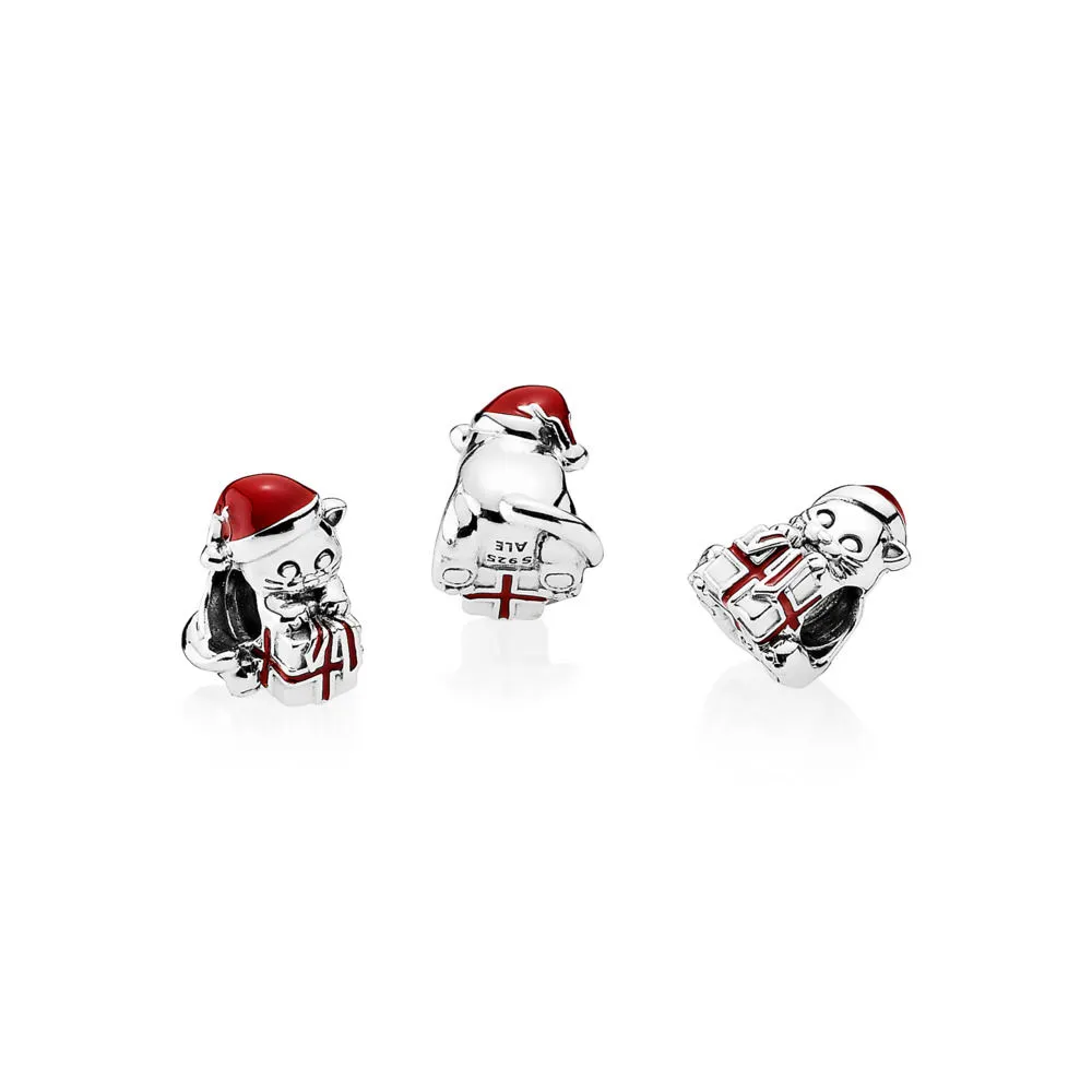 Pandora Christmas kitten silver charm with red enamel - 792007EN39